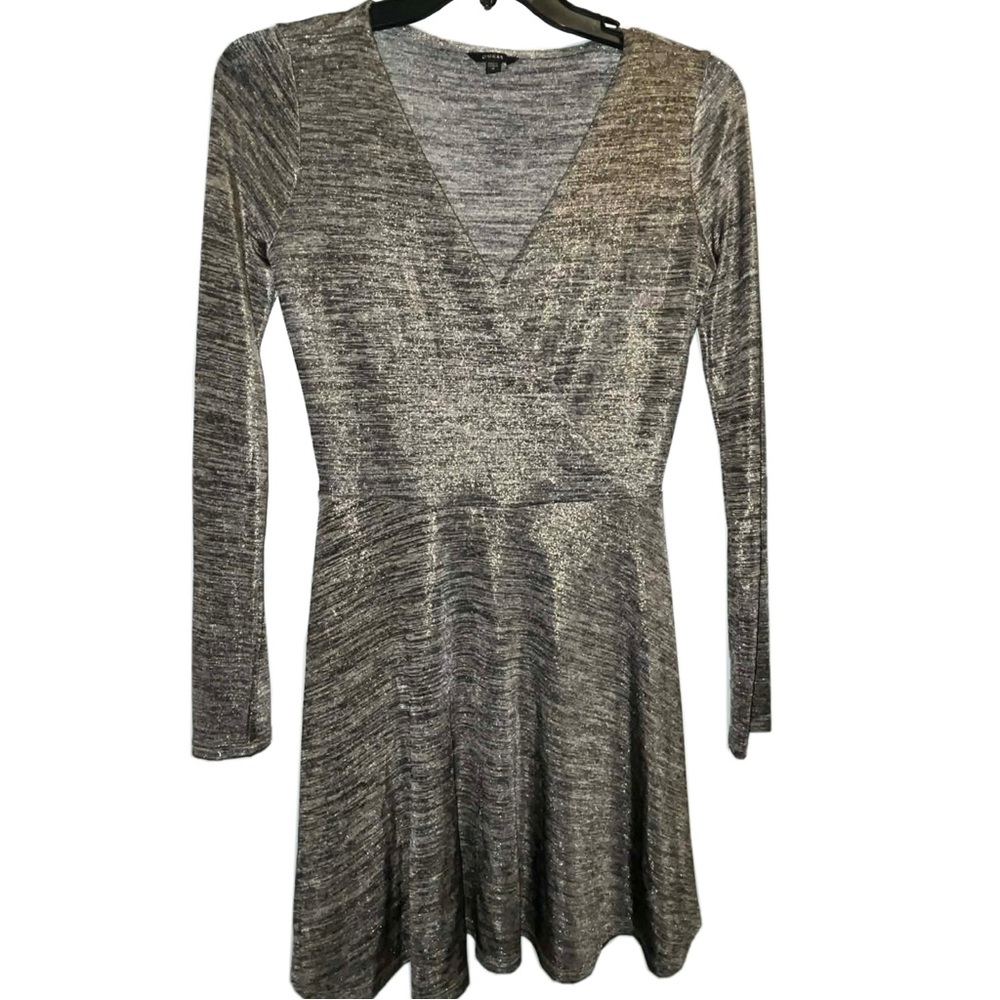 Guess Metallic Silver Long Sleeve Dress